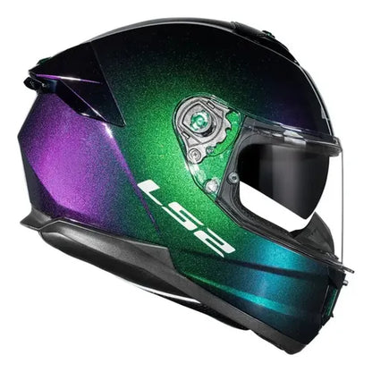 Capacete LS2 FF808 Stream II Solid com Óculos Solar Interno Azul Verde Roxo Brilhante