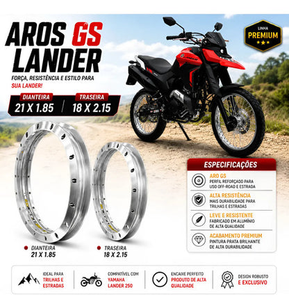 Par de Aros de Roda GS Monaco Yamaha Lander 250 2018 a 2026 1.85x21 e 2.15x18 Prata Cromado