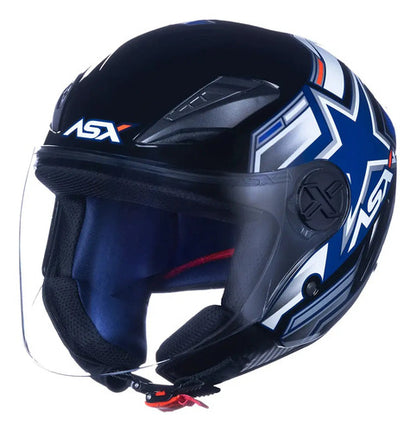 Capacete Aberto ASX City Air Pilot Preto Branco Vermelho Brilhante