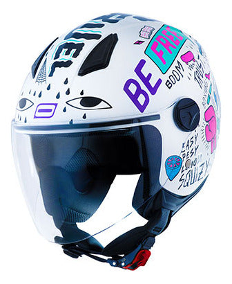 Capacete Aberto Norisk Orion Free Branco Roxo Brilhante