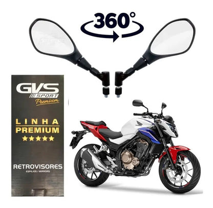 Par de Retrovisores GVS Premium Giro 360 Universal Rosca Honda Lente Convexa