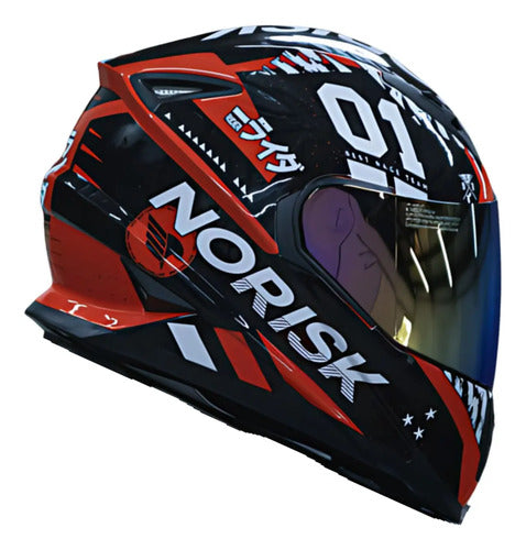 Capacete Norisk FF302 Soul Tokyo com Óculos Solar Interno Preto Vermelho Brilhante