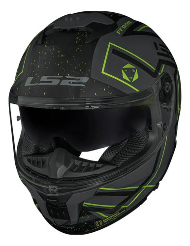 Capacete LS2 FF808 Stream II Maze com Óculos Solar Interno Cinza Preto Fosco