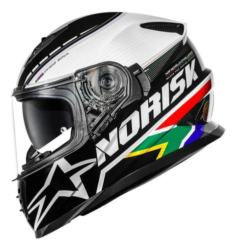 Capacete Norisk FF302 Soul II Grand Prix África do Sul com Óculos Solar Interno Branco