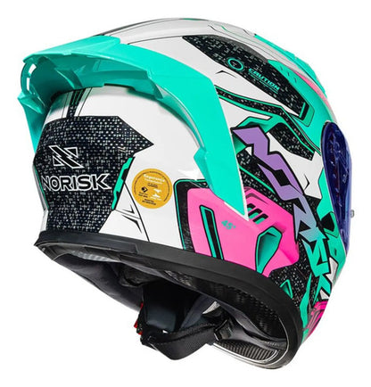 Capacete Norisk Flow Robot com 2 Viseiras e Spoiler Branco Verde Brilhante