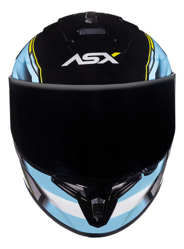 Capacete ASX Draken Pilot Argentina Preto Azul Amarelo Brilhante
