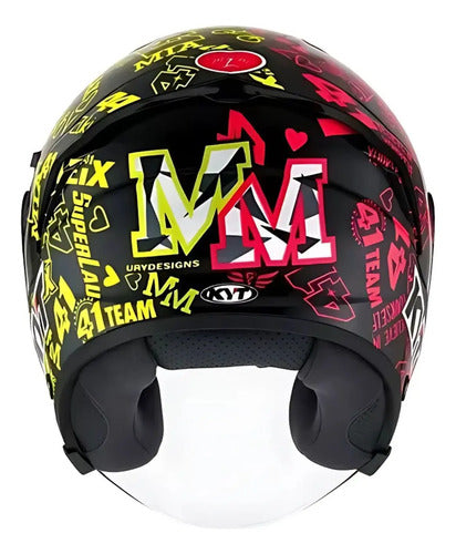 Capacete Aberto KYT NF-J Aleix Espargaro 2020 com Óculos Solar Interno Amarelo Vermelho