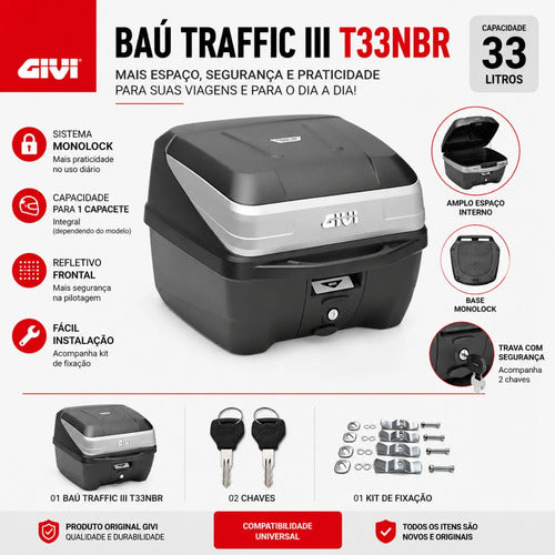 Bauleto Baú Traseiro Givi Traffic III T33NBR Monolock 33 Litros