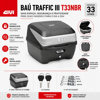 Bauleto Baú Traseiro Givi Traffic III T33NBR Monolock 33 Litros