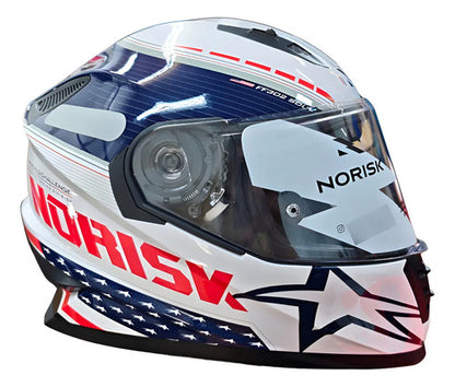 Capacete Norisk FF302 Soul II Grand Prix USA com Óculos Solar Interno Branco Brilhante