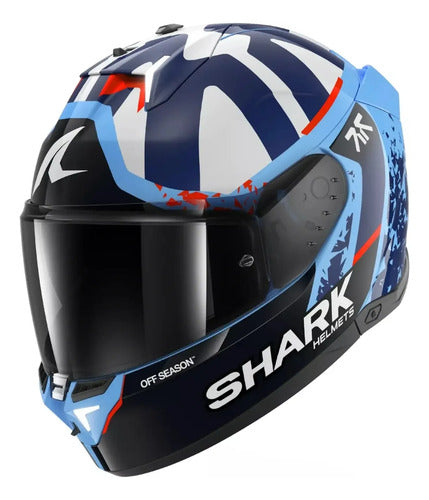 Capacete Shark Skwal i3 Raul Fernandez com Óculos Solar Interno Azul Branco Brilhante