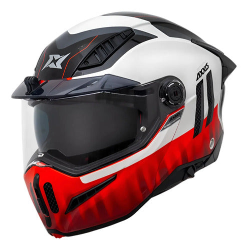 Capacete Escamoteável Axxis Ghostfighter SV Grid Branco Vermelho Brilhante Tamanho 60