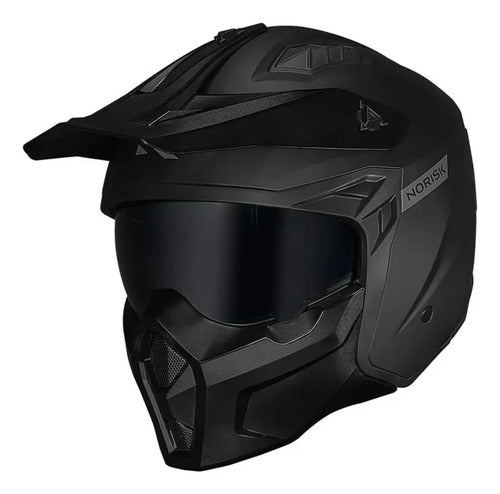 Capacete Aberto Norisk Darth II Solid com Óculos Preto Fosco