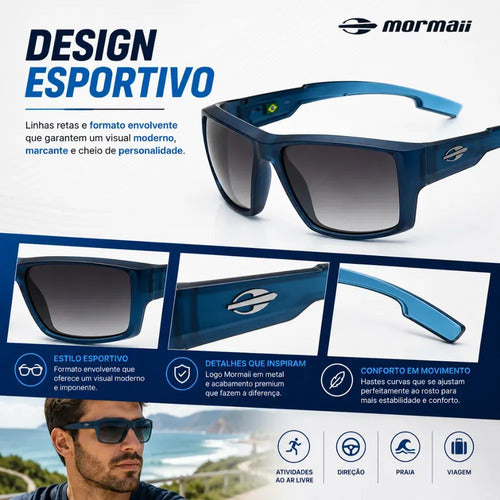 Óculos De Sol Mormaii Joaca 4 Armação Azul Escuro Translúcido M0112kc633 Lente Degradê Curvado Cinza