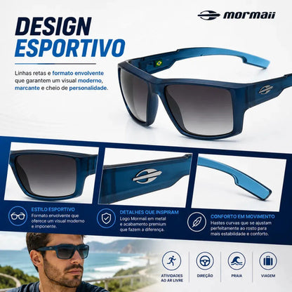 Óculos De Sol Mormaii Joaca 4 Armação Azul Escuro Translúcido M0112kc633 Lente Degradê Curvado Cinza