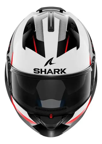 Capacete Escamoteável Shark Evo-ES Kryd com Óculos Solar Interno Branco Preto Vermelho