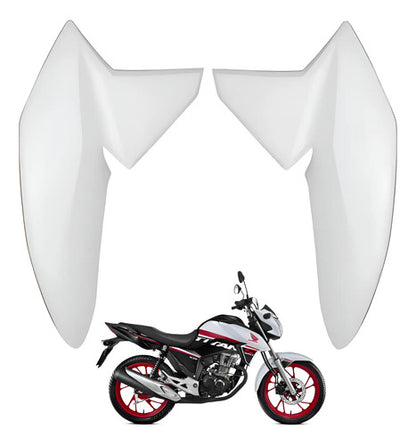 Par de Aletas Abas do Tanque Paramotos Honda Cg 160 Titan 2016 a 2021 Branco Andes Perolizado