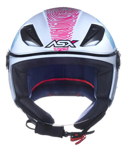 Capacete Aberto ASX City Air Passion Branco Rosa Azul Brilhante