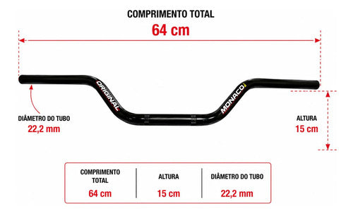Guidão Baixo Monaco Honda Cg 125 150 160 Titan Fan Start Cargo Preto Brilhante