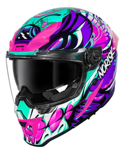 Capacete Norisk Rock Butterfly com Óculos Solar Interno Rosa Brilhante