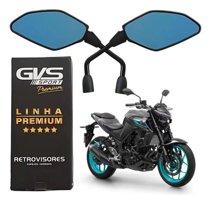 Par de Retrovisores GVS Premium Giro 360 Universal Rosca Yamaha Lente Convexa Azul