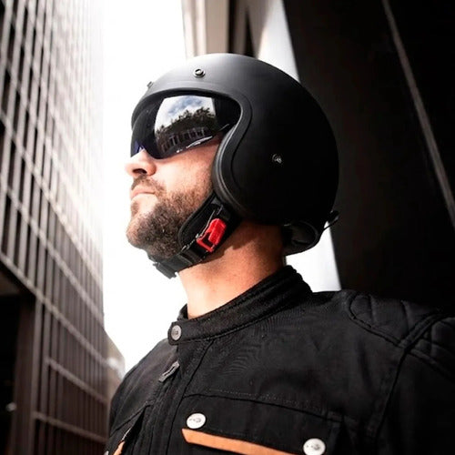 Capacete Aberto LS2 OF599 Spitfire Solid com Óculos Solar Interno Preto Fosco