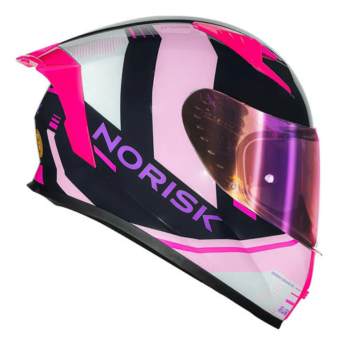 Capacete Norisk Flow Run com 2 Viseiras e Spoiler Rosa Azul Brilhante Tamanho 58/M