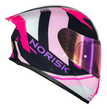 Capacete Norisk Flow Run com 2 Viseiras e Spoiler Rosa Azul Brilhante Tamanho 58/M