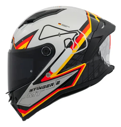 Capacete MT Helmets Stinger 2 Grand Prix Alemanha Branco Vermelho Preto Brilhante