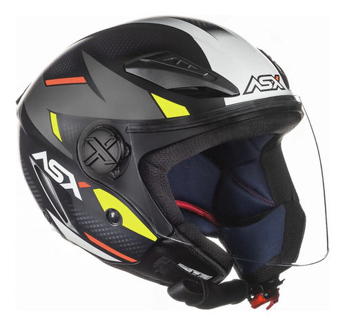 Capacete Aberto ASX City Air Square Preto Grafite Amarelo Fosco
