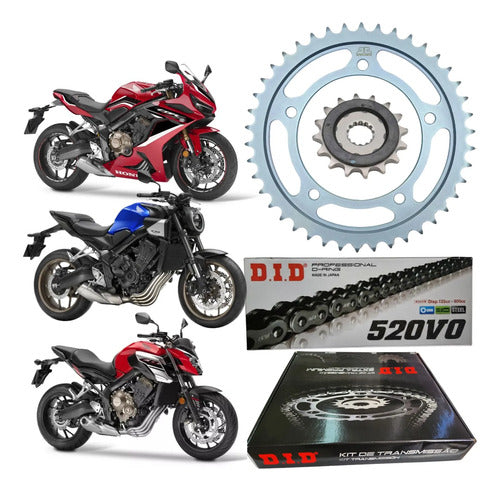 Kit Relação DID Premium com Retentor Honda Cb 650r Cbr 650r 2014 em diante 525VO 118L 42/15T