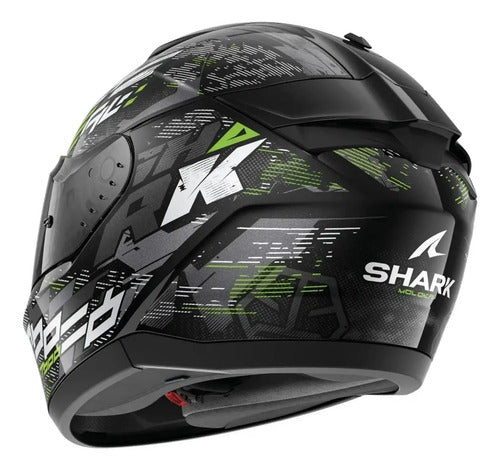 Capacete Shark Ridill 2 Molokai com Óculos Solar Interno Preto Verde Brilhante