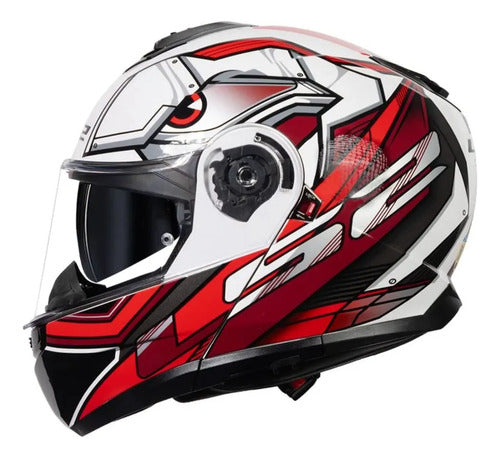Capacete Escamoteável LS2 FF908 Strobe II Xdron com Óculos Solar Branco Vermelho