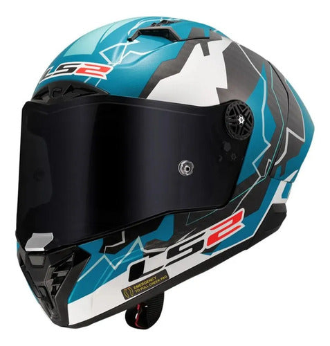 Capacete LS2 FF805 Thunder C GP Huertas Replica com Spoiler Azul Preto Brilhante