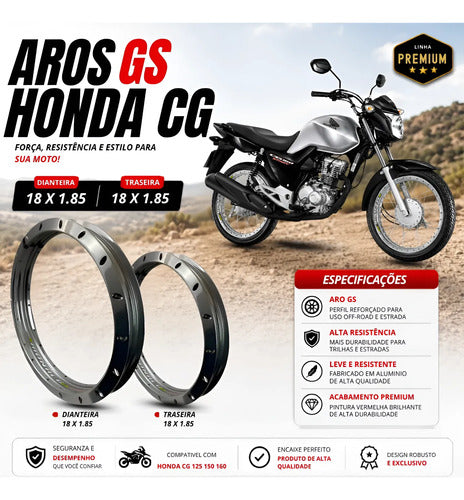Par de Aros de Roda GS Monaco Honda Cg 125 150 160 Titan Fan Start 1.85x18 Prata Cromado