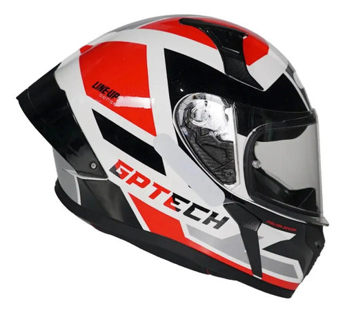 Capacete GP Tech Sense Line Up Branco Vermelho Preto Brilhante