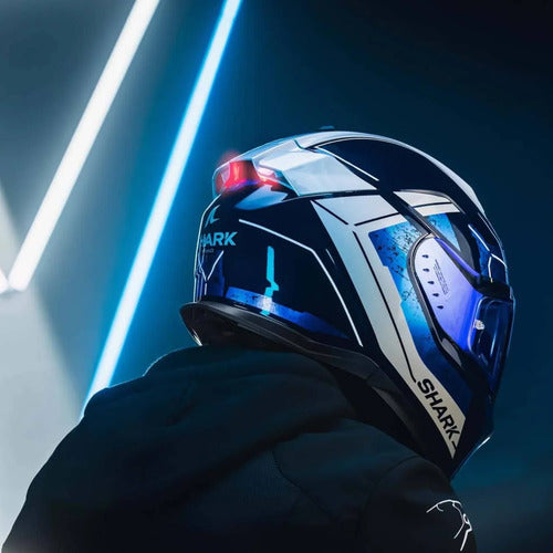 Capacete Shark Skwal i3 Raul Fernandez com Óculos Solar Interno Azul Branco Brilhante