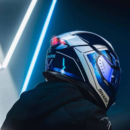 Capacete Shark Skwal i3 Raul Fernandez com Óculos Solar Interno Azul Branco Brilhante