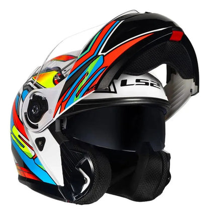 Capacete Escamoteável LS2 FF908 Strobe II Xdron com Óculos Solar Branco Laranja Neon