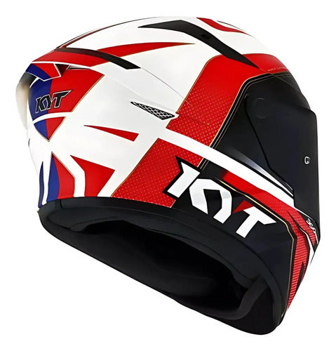 Capacete KYT TT-Course Grand Prix Azul Vermelho Branco Brilhante Tamanho 60/L