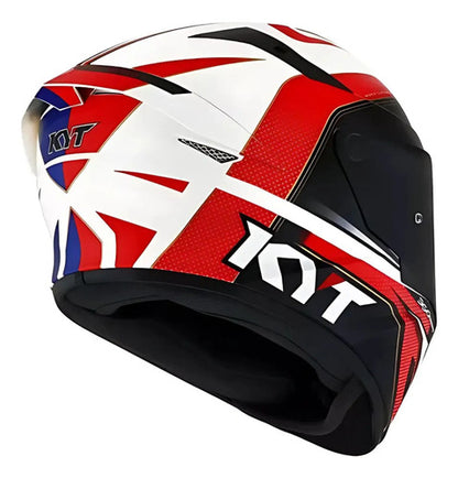 Capacete KYT TT-Course Grand Prix Azul Vermelho Branco Brilhante Tamanho 60/L