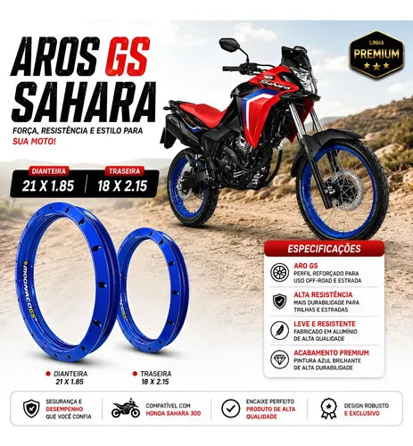 Par de Aros de Roda GS Monaco Honda Xre Sahara Tornado 300 1.85x21 e 2.15x18 Azul