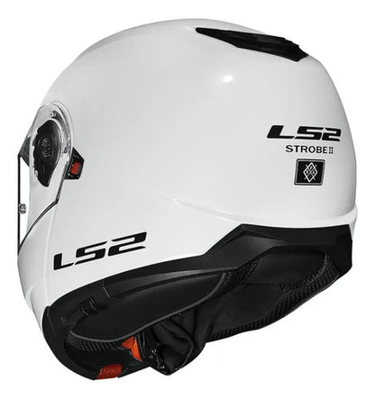 Capacete Escamoteável LS2 FF908 Strobe II Solid com Óculos Solar Branco Brilhante Tamanho 62/XL