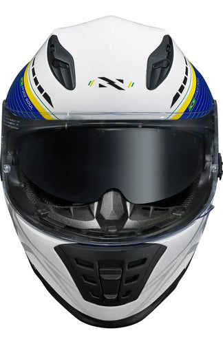 Capacete Norisk FF302 Grand Prix Brasil com Óculos Solar Interno Branco Brilhante