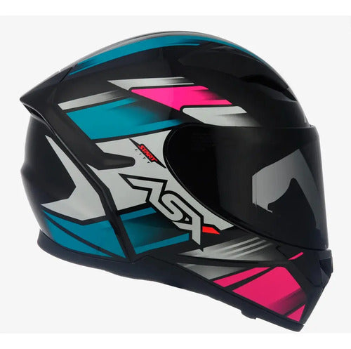Capacete ASX City Start Preto Turquesa Rosa Brilhante