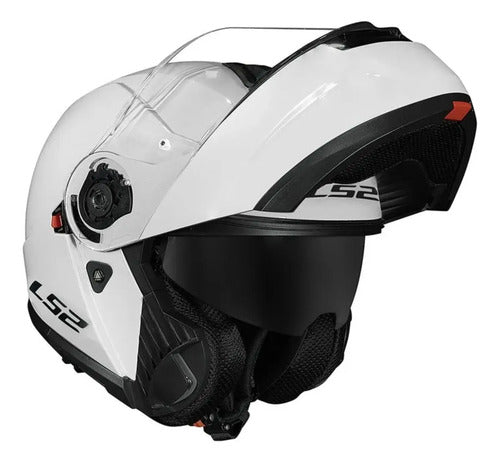 Capacete Escamoteável LS2 FF908 Strobe II Solid com Óculos Solar Branco Brilhante Tamanho 56/S