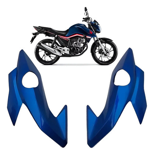 Par de Carenagens Laterais do Farol Paramotos Honda Cg 160 Titan Fan 2016 a 2021 Azul Cruzeiro