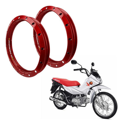 Par de Aros de Roda GS Monaco Honda Pop 100 Pop 110i Biz 110i 1.85x17 e 1.85x14 Vermelho
