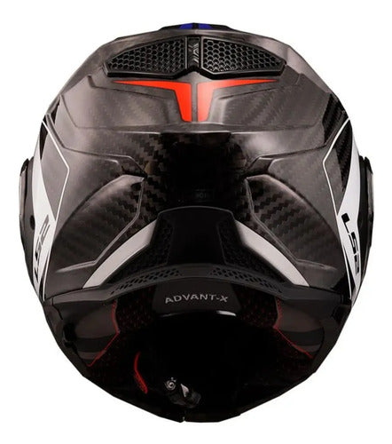 Capacete Escamoteável LS2 FF901 Advant X Carbon Future Branco Azul Vermelho Brilhante Tamanho 58/M