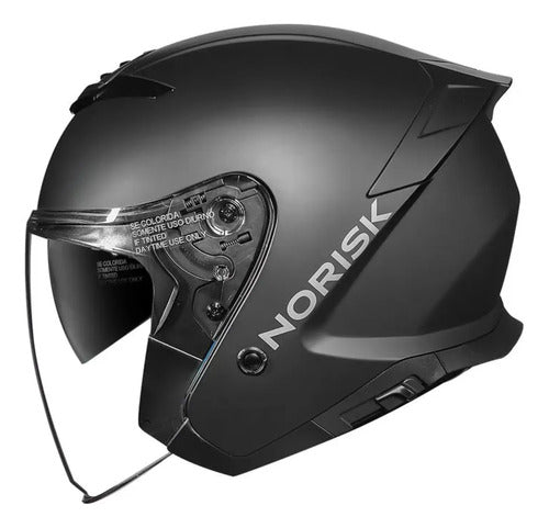 Capacete Aberto Norisk City Solid com Óculos Solar Interno Preto Fosco